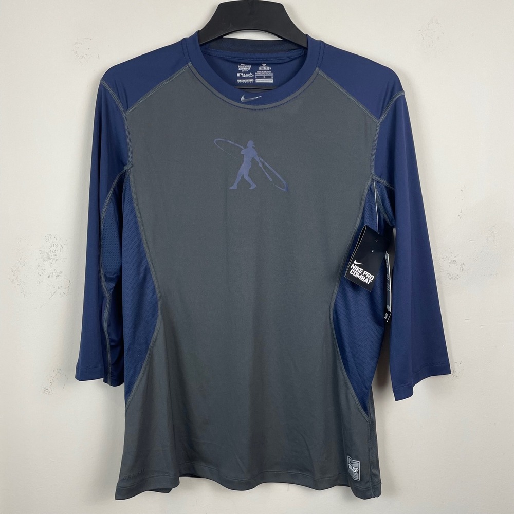 NEW Nike Pro Combat Shirt Sz Large Baseball Base Layer Navy Grey 578313 Dri-Fit